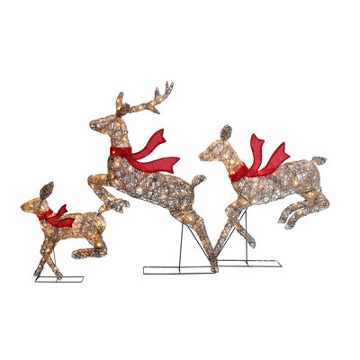 Lighted Rattan Running Reindeer Set