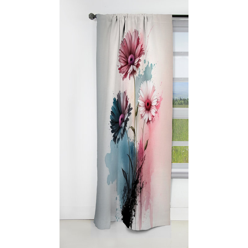 Ashleigh - Rideau Gerbera - Rideau floral occultant en velours - 1 panneau, L 52 po x L 63 po