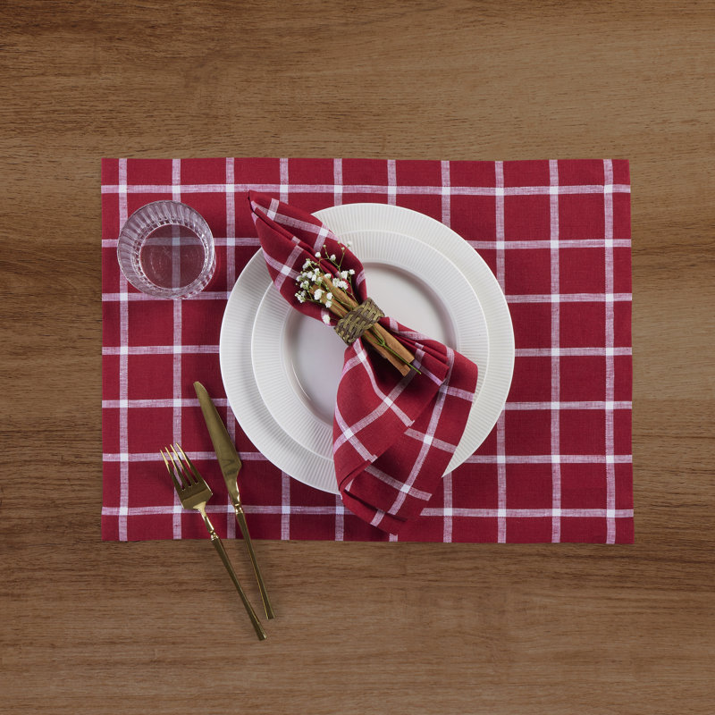 Windowpane - 100% Pure Linen Dinner Napkins, Red