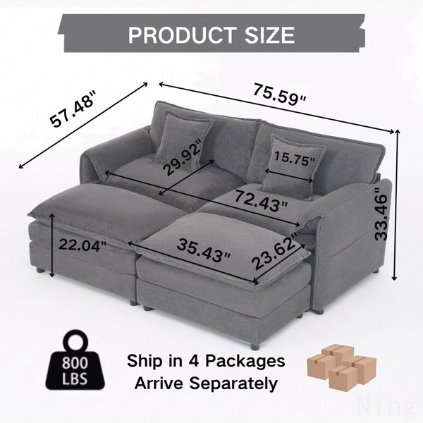 Latitude Run® Deep Seat Sectional Cloud Sofa with 2 Ottomans & Soft ...