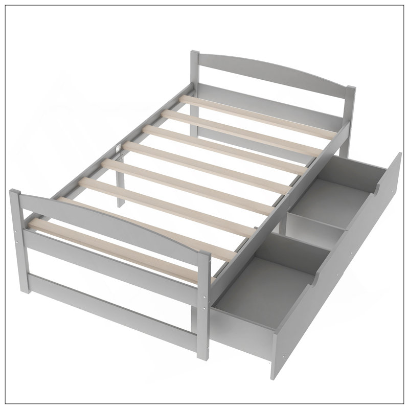 Lit plateforme simple avec deux tiroirs, gris