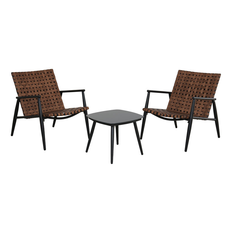 Ensemble de chaises d'extérieur en osier 3 pièces avec table basse