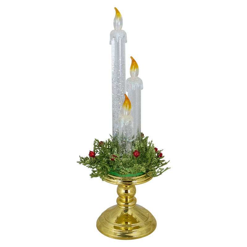 Bougie lumineuse 14,5 "sur base dorée avec baies