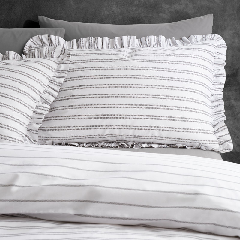 Frill Stripe 200 Thread Count Cotton Duvet Cover Set, Super King, 3