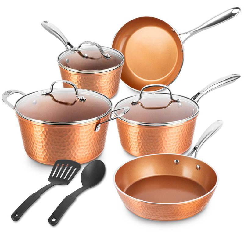 Gotham Steel Hammered Copper 10 Piece Ceramic Nonstick Cookware Set, Copper