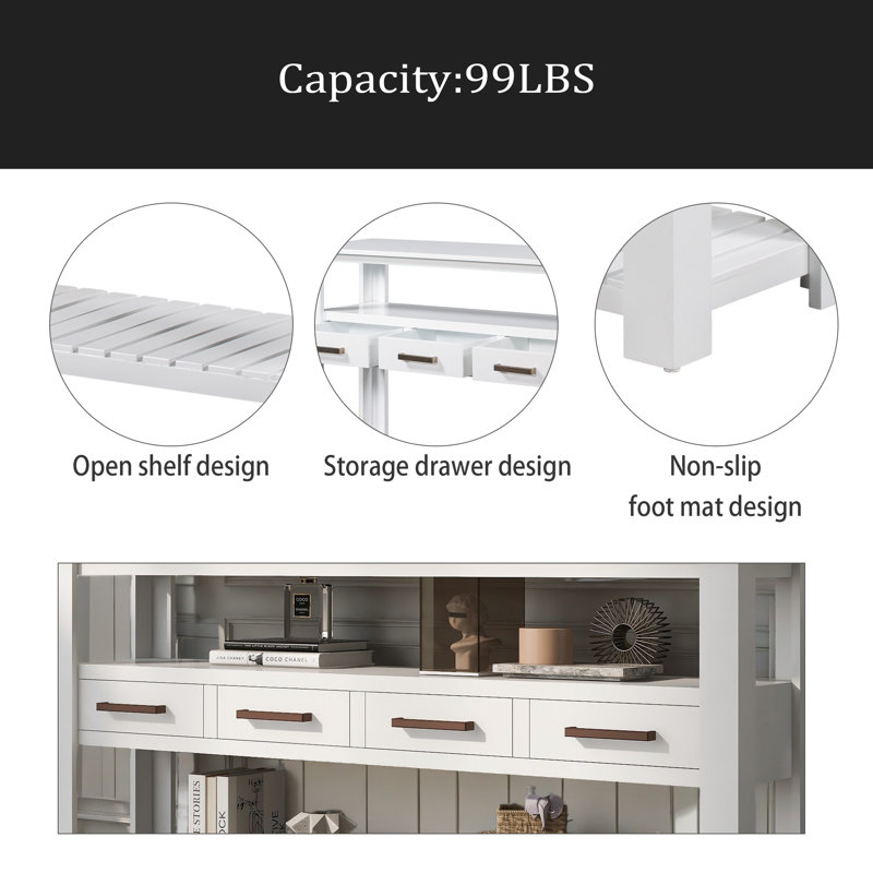 Console moderne pour salon avec 4 tiroirs et 2 tablettes, Blanc