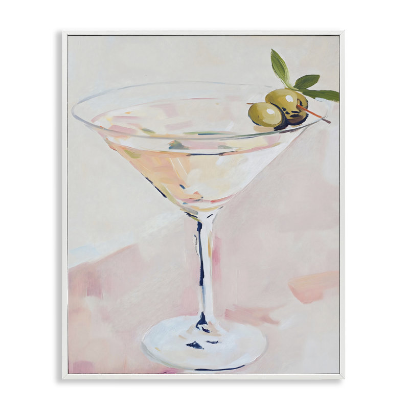 Pastel Martini avec garniture olive, estampe numérique, design par The Prints Vibe, Coastal White Giclee Framed, 14 x 11