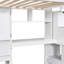 Lit mezzanine simple au-dessus d'un lit mezzanine blanc avec bureau intégré et espace de rangement, y compris bureau, tablette et escalier-287379762