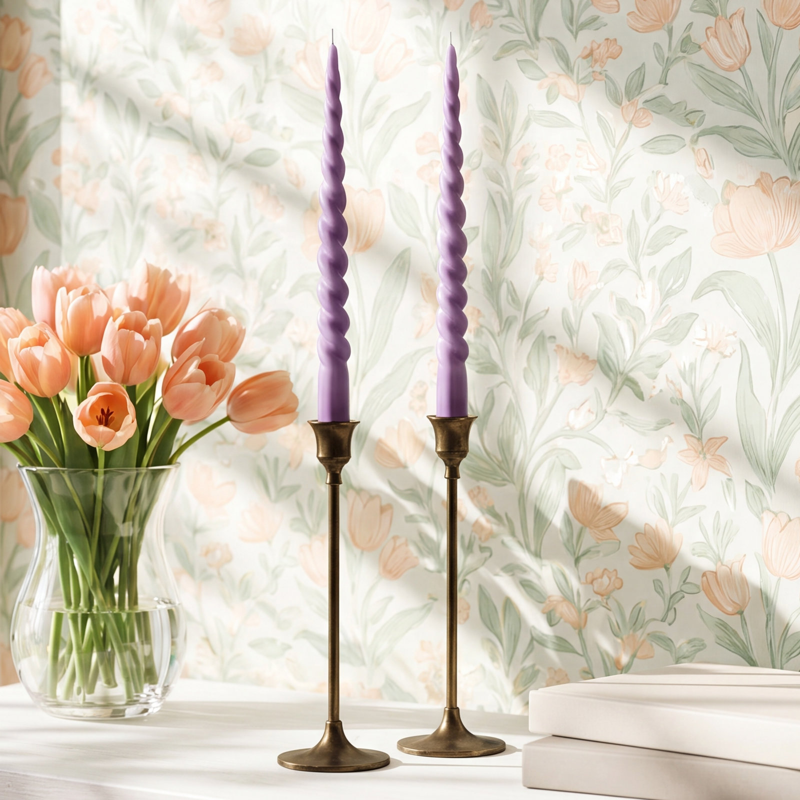 2 Piece Unscented Taper Candle Set, Lilac