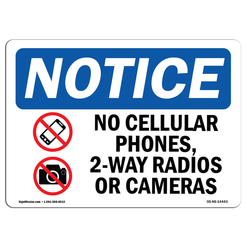 Pas de téléphone cellulaire, radios bidirectionnelles, panneau en aluminium 18 x 24, H 24 po x l 18 po x P 0,1 po