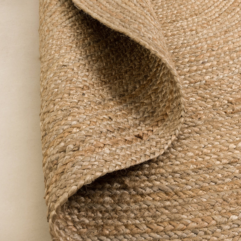 Kayleigh Hand-Braided Jute Area Rug, Off White/Natural, Round 6'