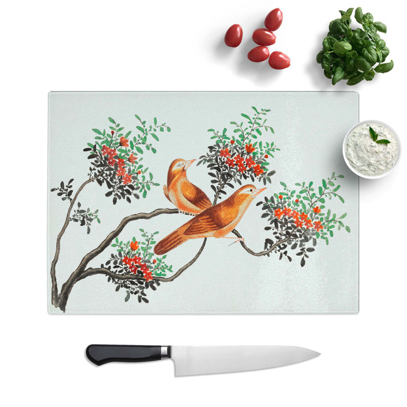 Tempered Glass Birds of China Chopping Board, 28.5 cm W x 20 cm L