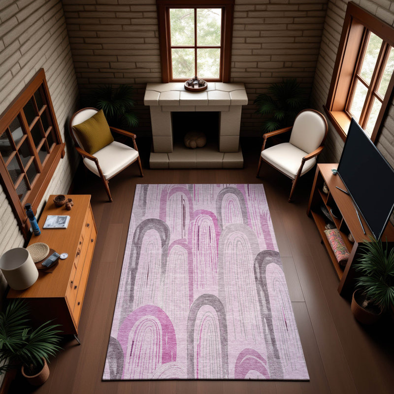 Tapis géométrique de qualité supérieure lavable à la machine Harjo AMF1588, Rectangulaire 3 pi x 5 pi