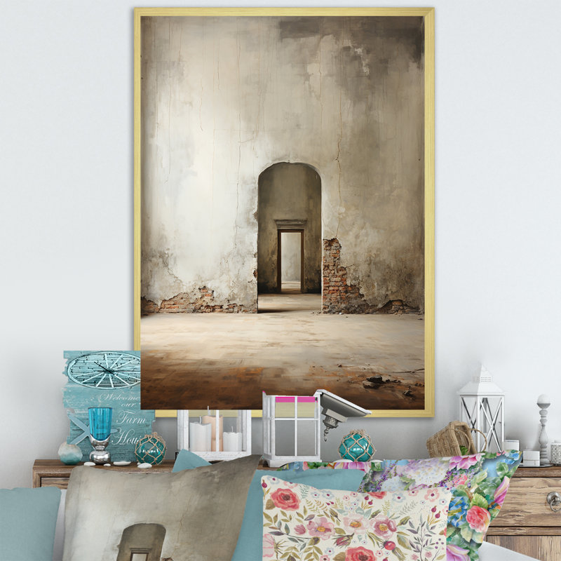 Impression sur toile «Beige minimalisme Embrace I», Cadre doré simple, H 40 po x l 30 po x P 1,5 po
