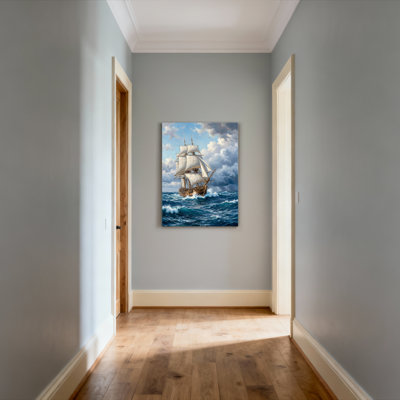 Voilier, océan, vagues, toile tendue, impression sur toile, ensemble de 1