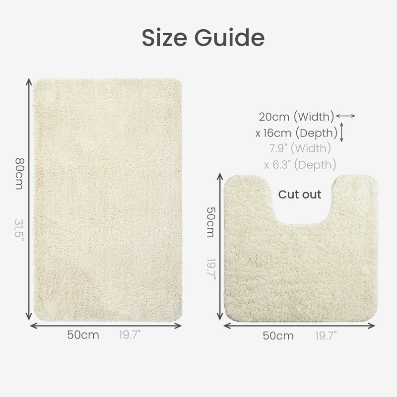Allviya 2 Piece Bath Mat and Pedestal Mat Non Slip, Cream