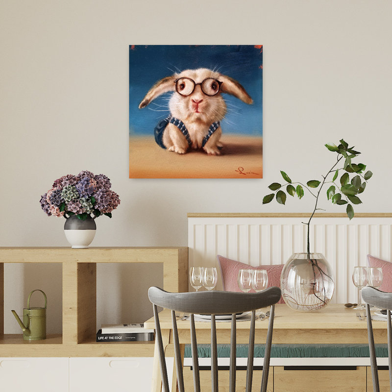 Rentrée scolaire, art contemporain de lapin, H 18 po x l 18 po