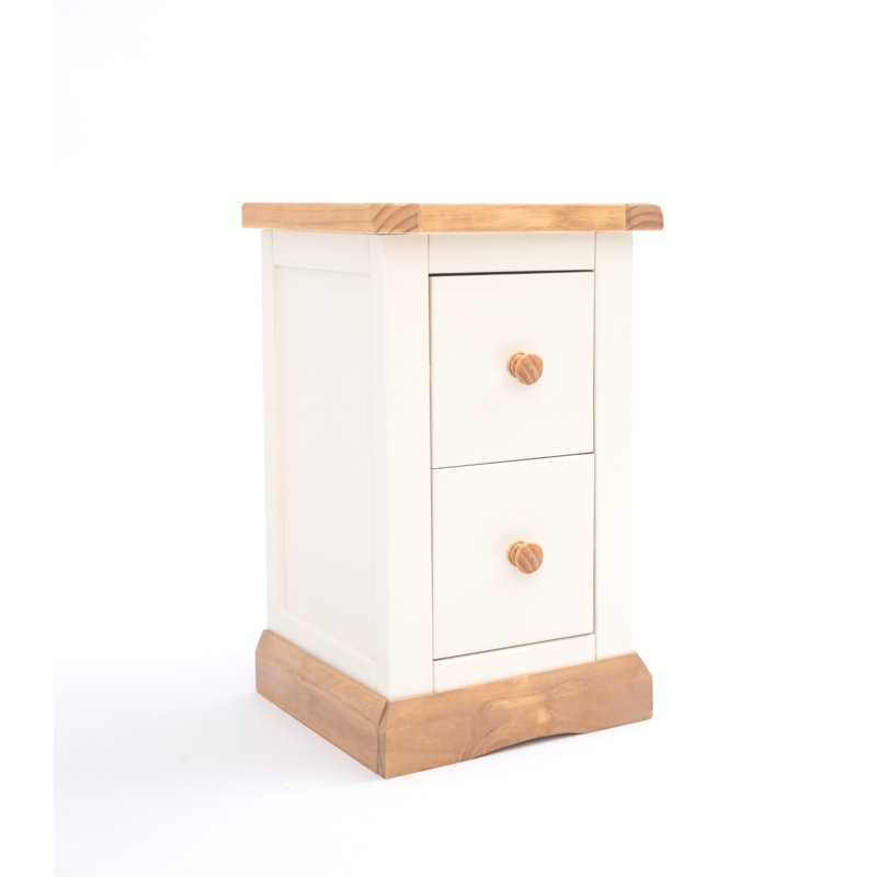 Pittsford 35cm W Solid + Manufactured Wood Bedside Table, Off-White, Wood Knob