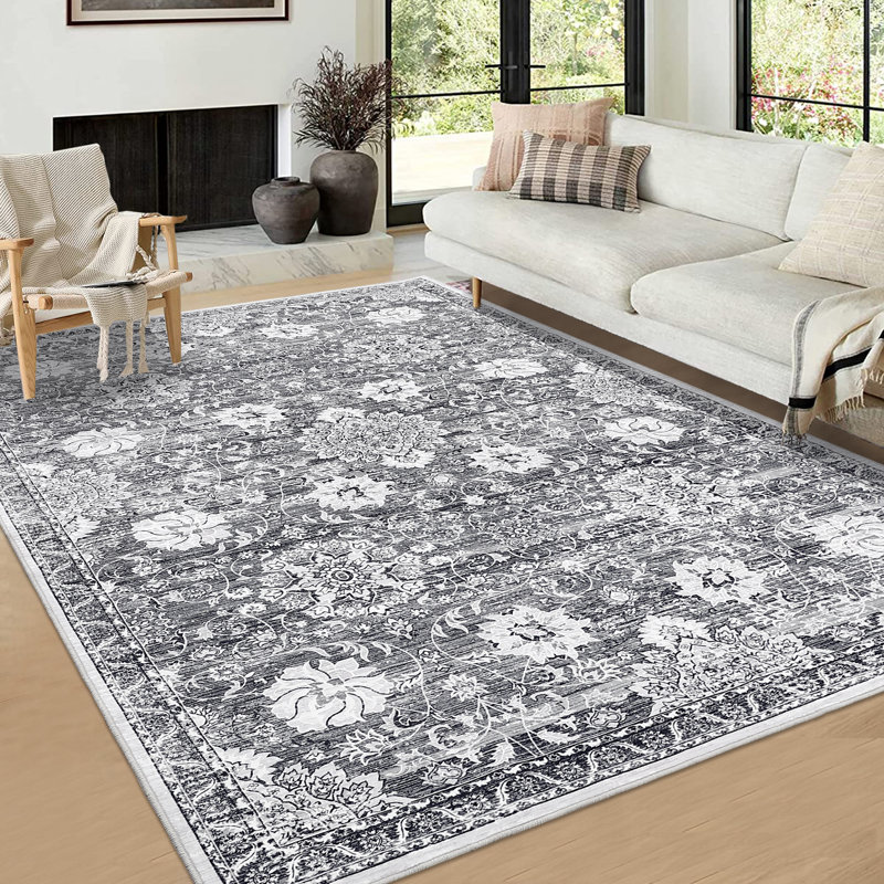 Machine Washable Rug Floral Non Slip Area Rugs for Living Room Bedroom Oriental Rugs Foldable Rugs for Playroom Office Kitchen