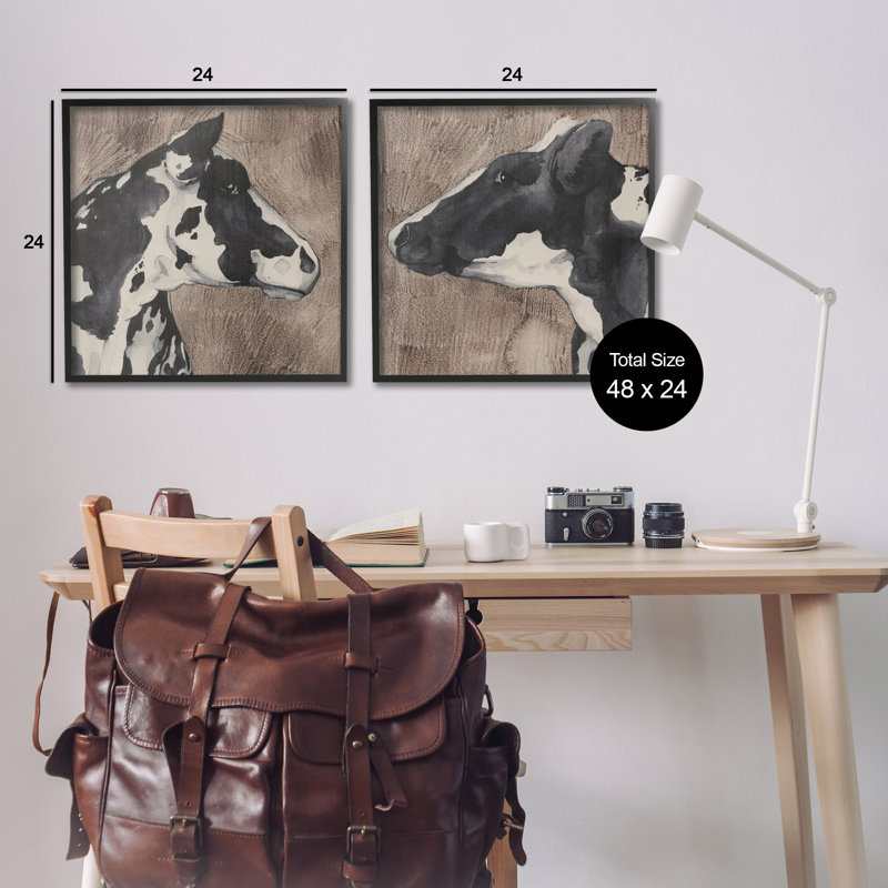 «Holstein Cow Portrait Profile», ensemble de 2 giclées par Grace Popp, Giclée encadrée noir minuit, H 24 po x l 24 po