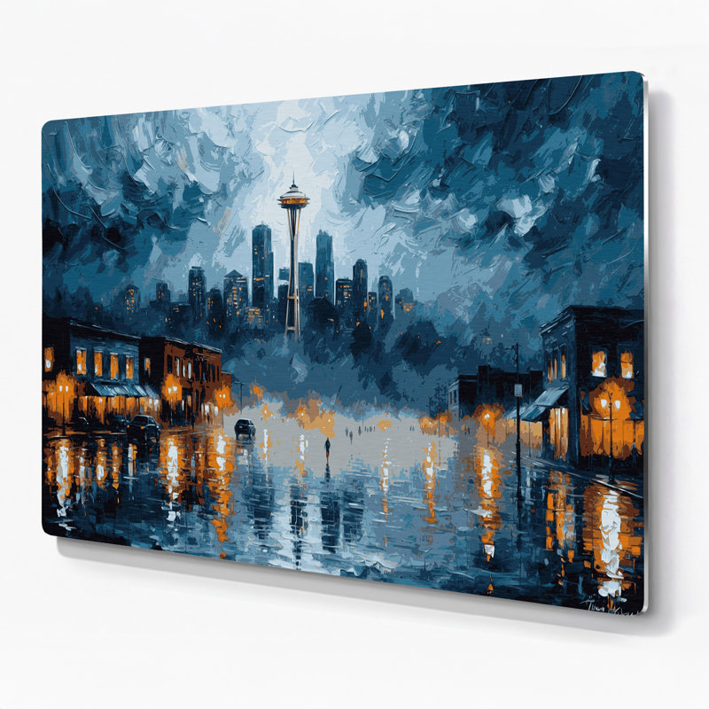 Art mural bleu en villes avec villes de Washington, H 8 po x l 10 po