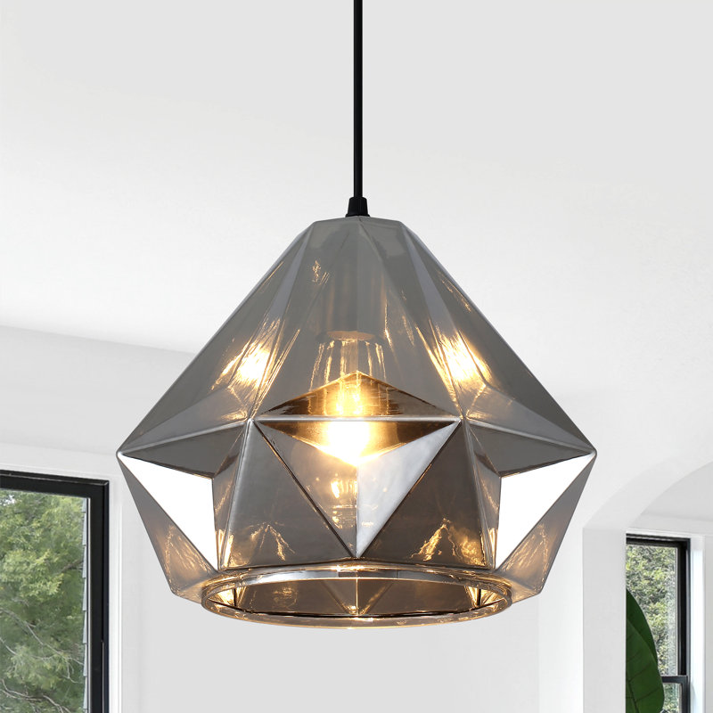 1 - Light Single Modern  Geometric Class Pendant for Dining Room, Kitchen, Foyer, Hallway, Bedroom, Coffee, Smoked Gray