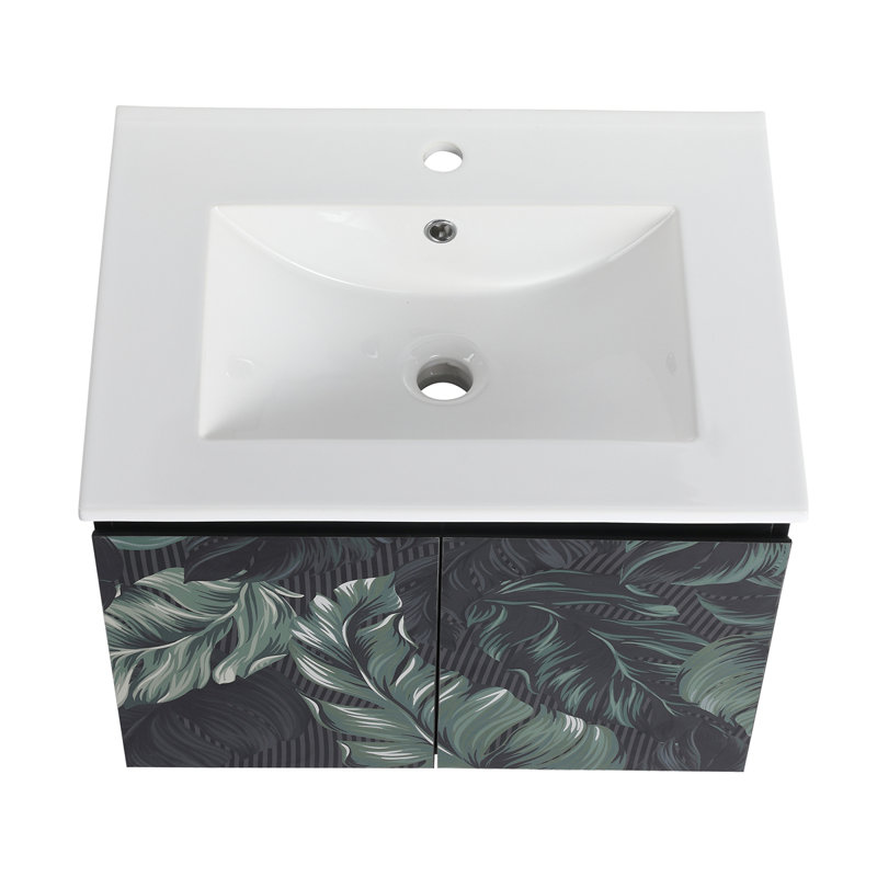 Meuble-lavabo flottant mural avec lavabo en céramique