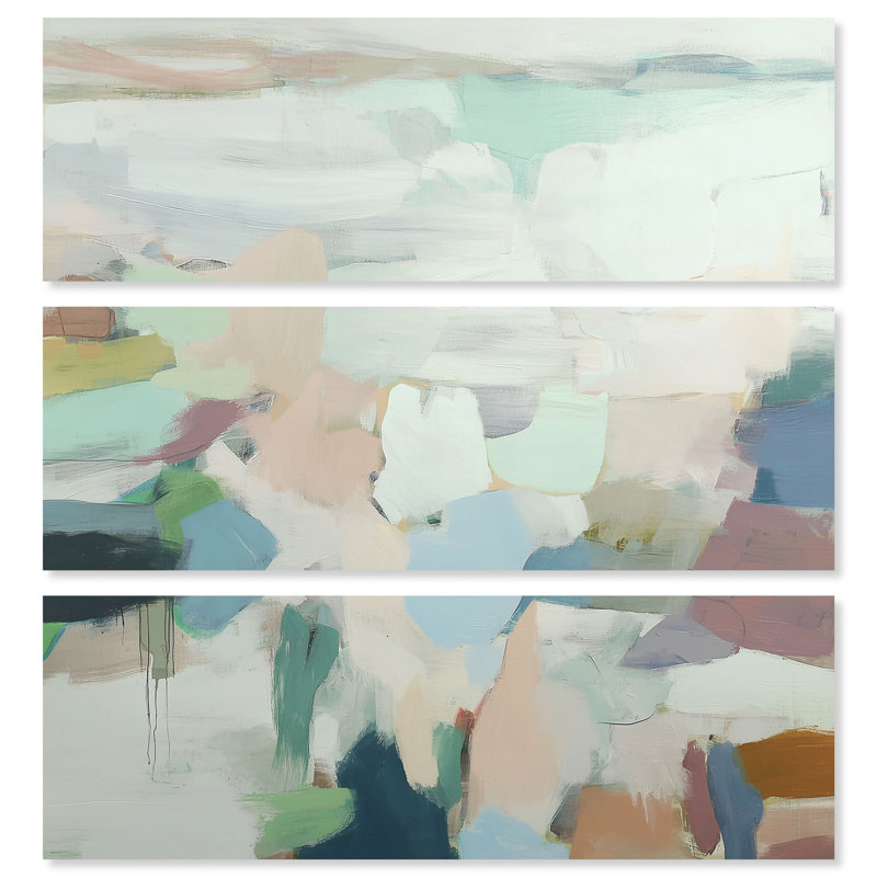 Ensemble de décoration murale Pastel Architecture II sur toile, couleur sauge, par Art Remedy, châssis entoilé, 48 x 16 pouces