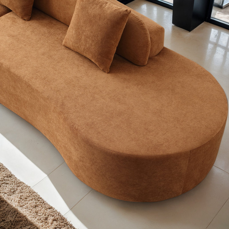 Canapé-lit moderne incurvé en tissu polyvalent avec trois coussins de 130,5 po de largeur Boneless, Brun
