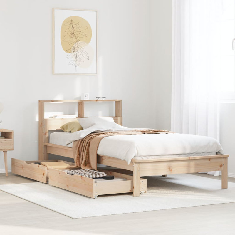 Gediminas Solid Wood Storage Bed, European Single (90 x 200cm), Wax Brown