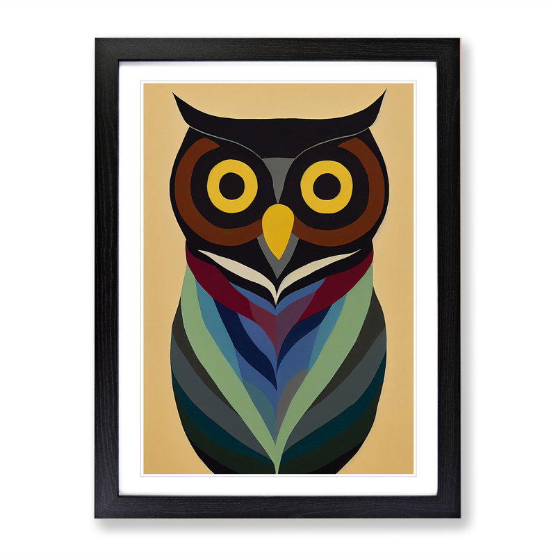 XC1022-368X Abstract Owl In Colour No.1 - Print on Canvas, Black Framed, 46cm H x 34cm W x 3cm D