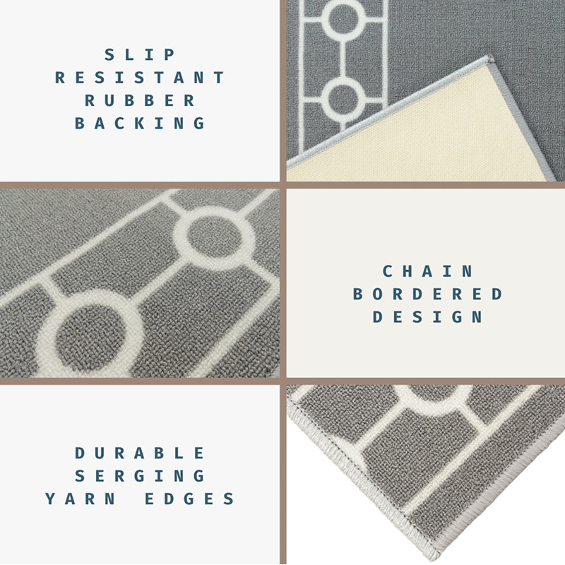 Custom Size Runner Rug Chain Bordered Grey Low Pile Slip Resistant Runner Rugs by Feet, Rectangle 2'8" x 5'
