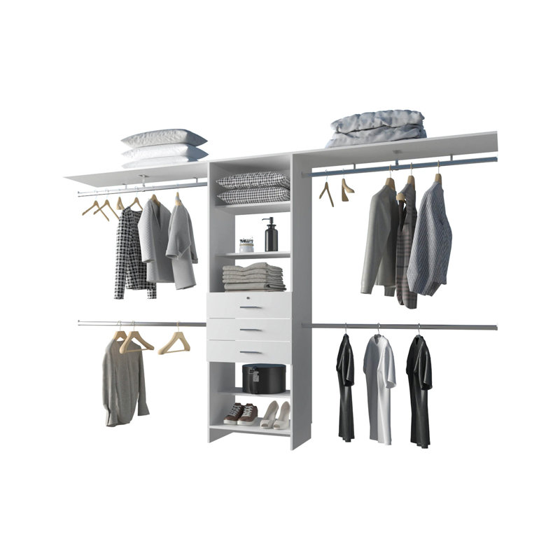 Modular Closet Organizer System With Hanging Rods, 73.6" H x 118.1" W x 15.7" D, White