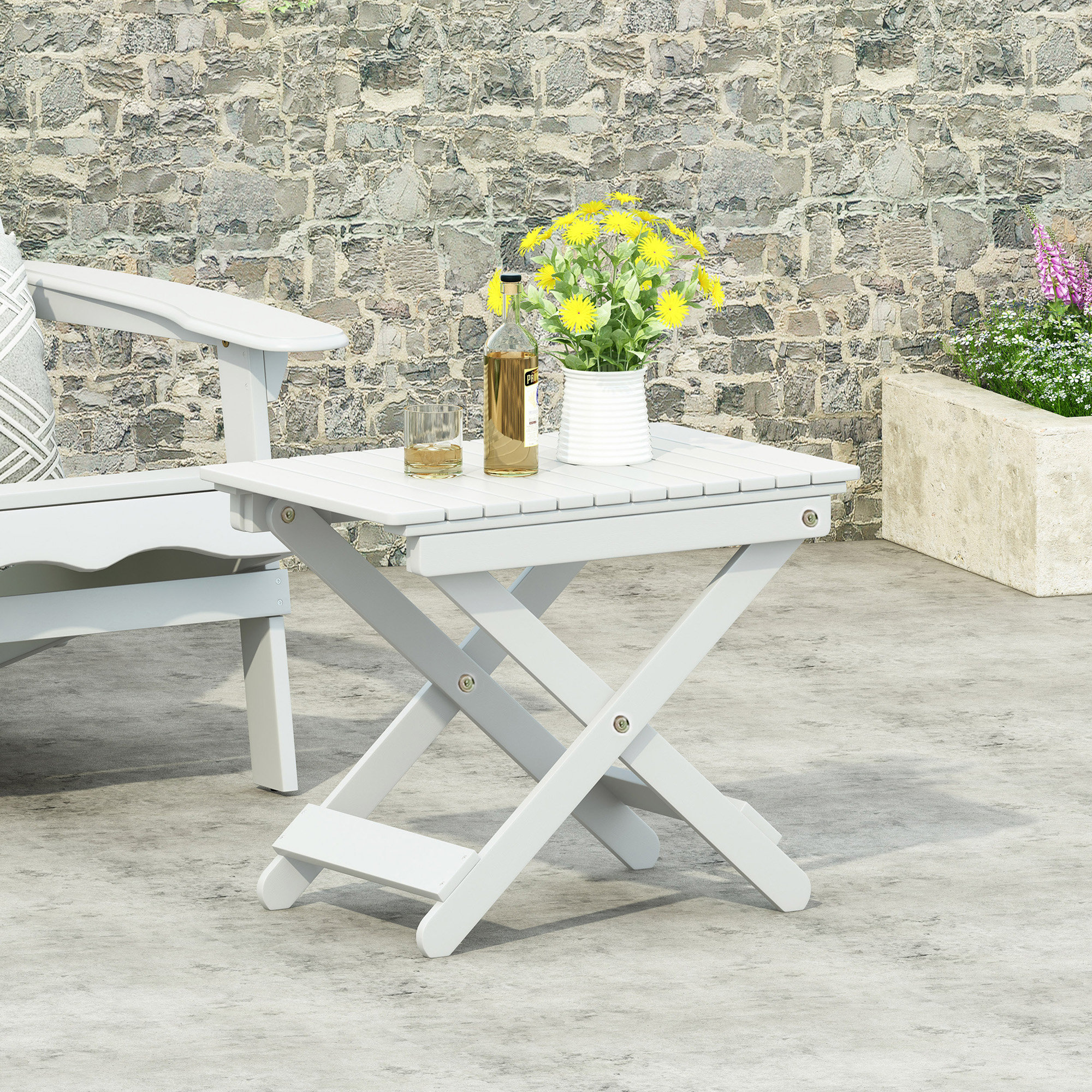 Premium Outdoor Folding Wooden Side Table - Dark Gray