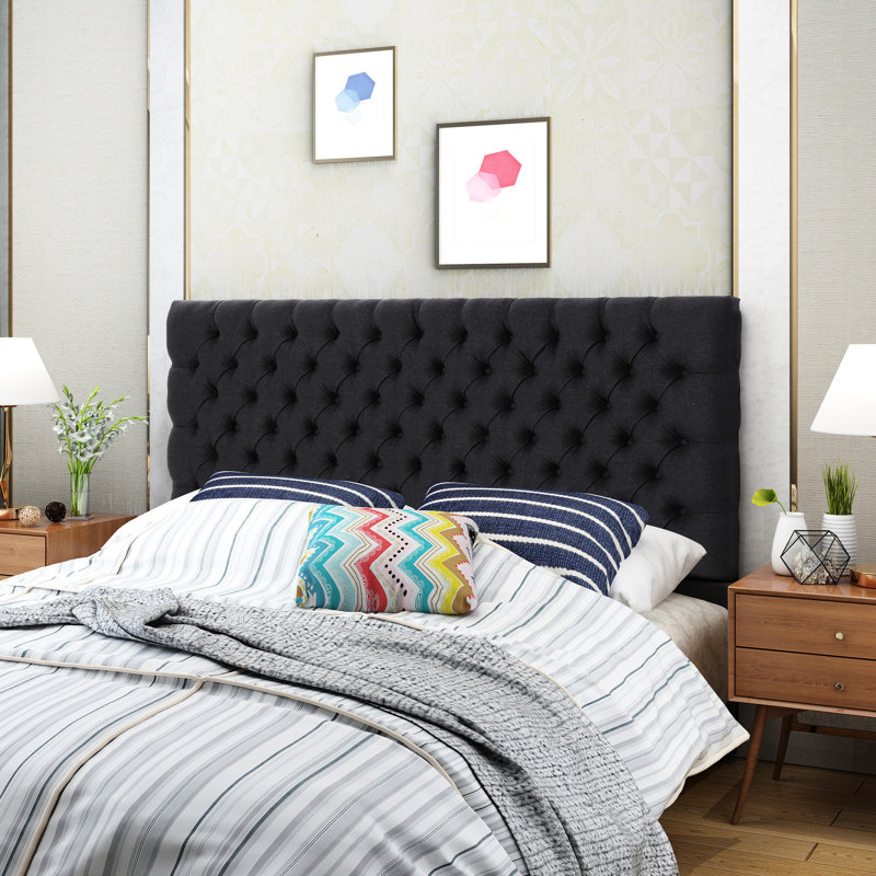 Upholstered Headboard In Charcoal Grey For Queen Bed, Modern Taste Bed Upholstery, Stylish Ambience, Charcoal Gray