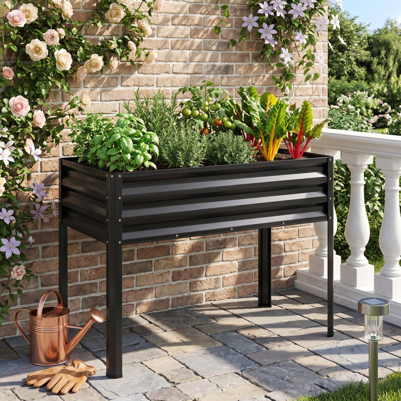 Ensemble de lit de jardin surélevé en métal antirouille à revêtement électro-enduit, pieds de support surélevés robustes et trous de drainage pré-percés, conception anticorrosion résistante aux intempéries