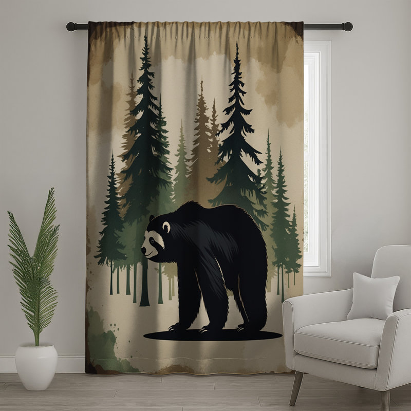 Ours noir dans la forêt, rideaux transparents et occultant - 1 panneau, 50 po x 80 po - 1 panneau, Transparent