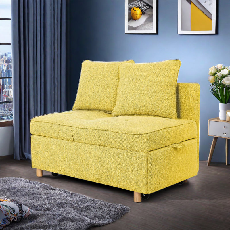 Acklen Upholstered 70.8'' Reclining Sleeper Sofa, Yellow