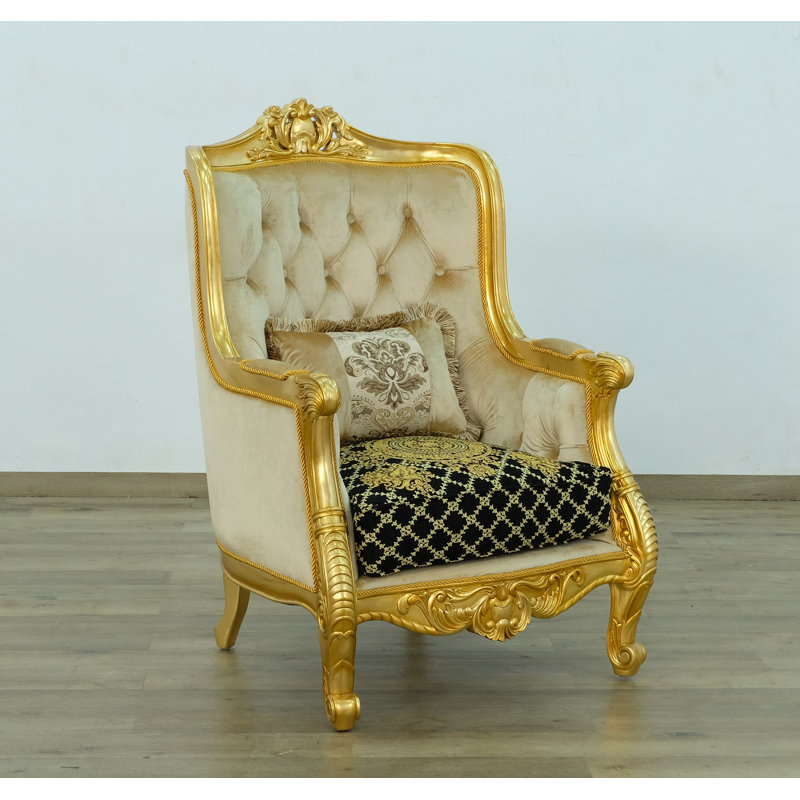 Luxor Tufted Wingback Chair, Gold