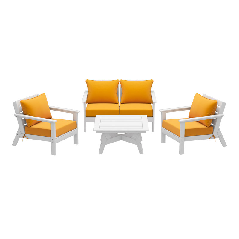 Ensemble de conversation à assise profonde 5 pièces, Jaune, Blanc