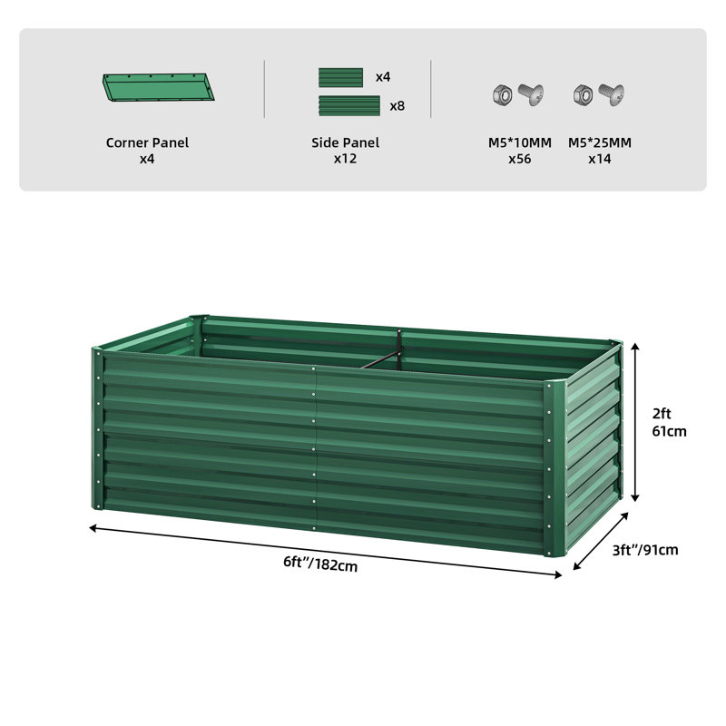 Lit de jardin surélevé en métal vert, H 24 po x l 72 po x P 36 po