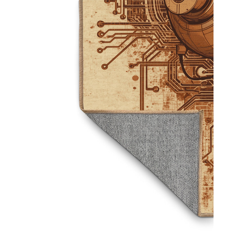 Machine Washable Paizley Neural Interface Headset Modern Rustic Vintage Look Rug in Brown – LightBrown Binding, 2x5