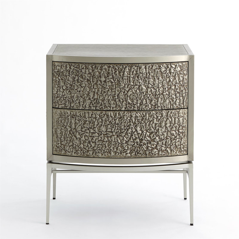 Crinkle 2-Drawer Bedside Chest in Nickel/Antique Nickel Finish