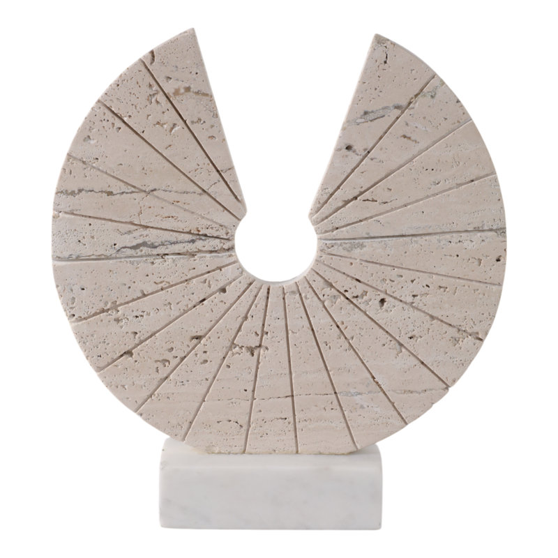 Sagebrook Home 11X10" Travertine Open Circle On Marble Base, Tan