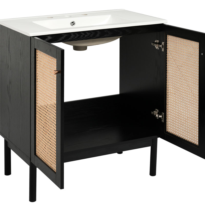Meuble-lavabo de 30 pouces en matériaux naturels offrant un rangement généreux et des portes à fermeture en douceur