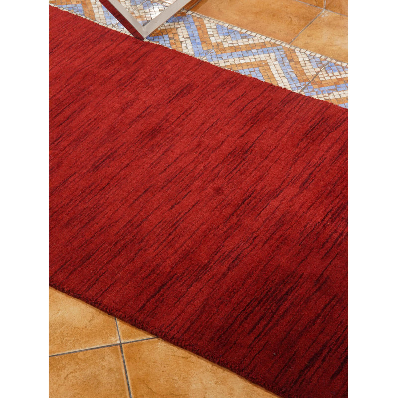Ove Hand Knotted Loom Wool Eco-Friendly Area Rugs - Runner, Red Color, Contemporary Modern Design, High Pile Thick Handmade Anti Skid Area Rugs for Living Room, Bed Room