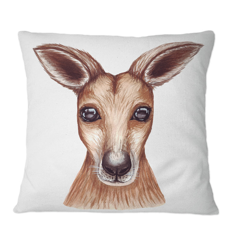 Portrait d'un kangeroo - Coussin décoratif à imprimé traditionnel, 16 po x 16 po