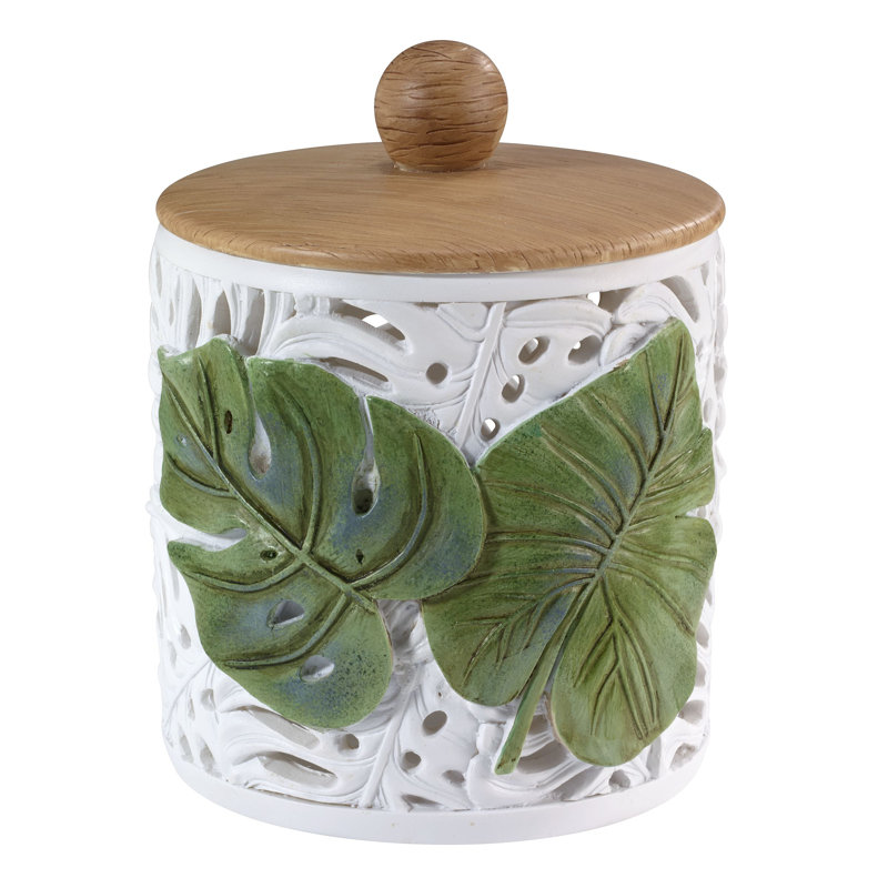 Green Tropical Leaf Resin Bathroom Storage Jar