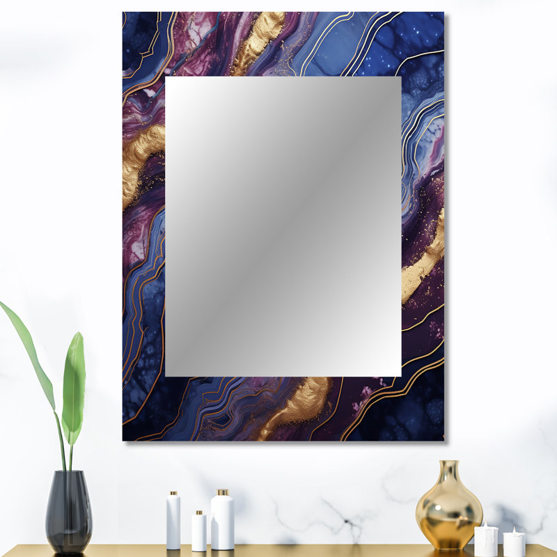 Blue and gold Abstract Marble Essence IV - Marble Decorative Mirror, Blue Wall Mirror, Printed Metal Art, 40" x 30"