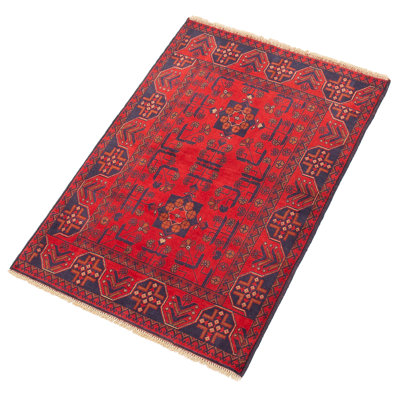 Tapis de zone en laine rouge 3 pi 4 po x 4 pi 9 po à main one-of-kind-noué la 2010s esari turque Alarick